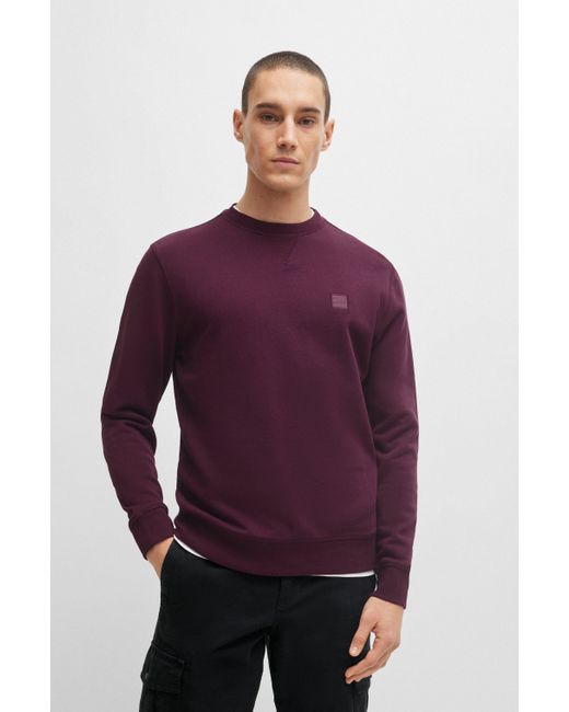 Boss Relaxed-fit Sweatshirt Van Katoenen Badstof Met Logopatch in het Purple voor heren