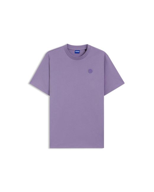 HUGO Purple Cotton-Jersey T-Shirt With Happy Logo