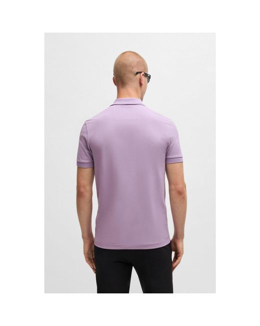 Boss Purple Cotton-Piqué Slim-Fit Polo Shirt With Tonal Logo for men