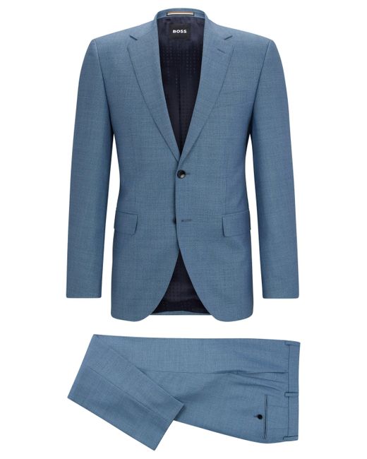 Boss Regular-Fit Anzug aus Schurwolle mit dezentem Muster in Blue für Herren