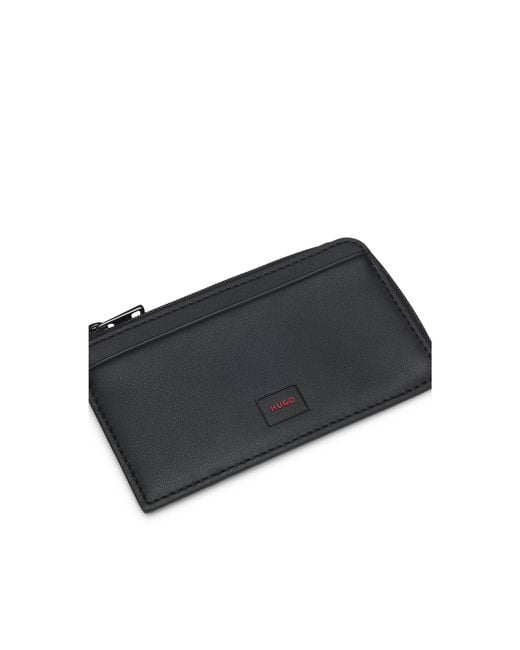 HUGO Black Faux-Leather Logo Card Holder With Zipped Coin Pocket for men