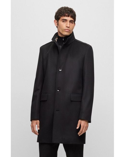 BOSS by HUGO BOSS Regular-fit Coat In Virgin Wool And Cashmere in Black for  Men | Lyst Canada