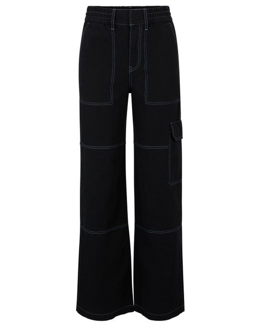 HUGO Black Relaxed-fit Cargo Trousers In Cotton