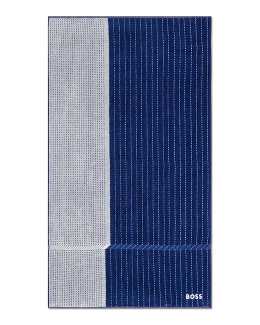 Boss Blue Cotton-velvet Hand Towel With Embroidered Details