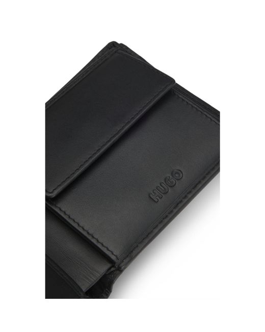 HUGO Black Leather Wallet With Stacked Logo And Coin Pocket for men