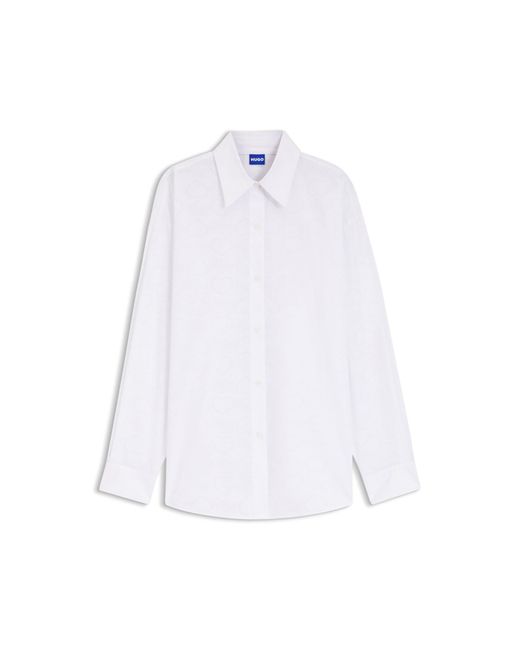 HUGO White Oversized-Fit Blouse With Burnout Heart And Logo Print