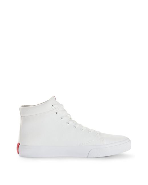 HUGO White Canvas High-top Trainers With Red Logo Patch for men