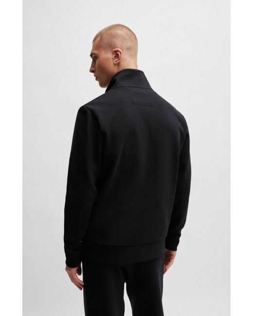 Boss Sweatjacke aus Stretch-Baumwolle mit Reißverschluss und Logo-Print in Black für Herren