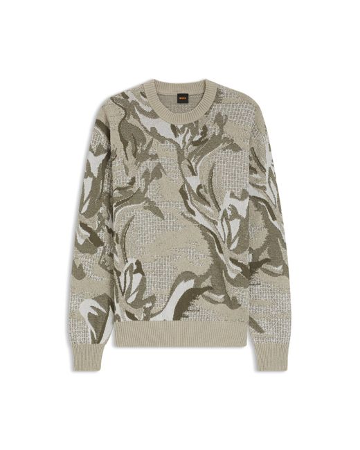 Boss Gray Relaxed-Fit Sweater With Jacquard-Knit Pattern for men