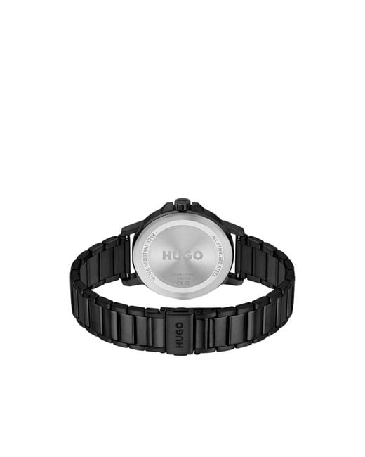 HUGO Black Plated Watch With Tonal Steel Bracelet for men