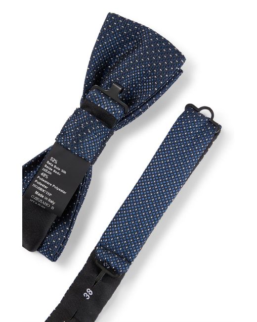 Boss Blue Bow Tie And Pocket Square In Silk-blend Jacquard for men