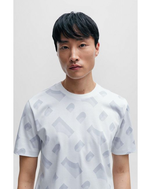 Boss T-shirt Van Gemerceriseerde Stretchkatoen Met Monogramjacquard in het White voor heren
