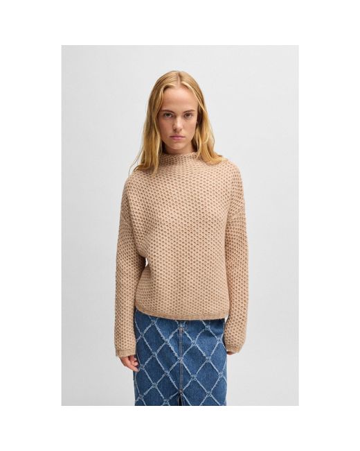 HUGO Natural Funnel-Neck Sweater With Rice-Corn Structure