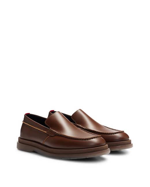 Mocassins en cuir à semelle en gomme translucide HUGO pour homme en coloris Brown