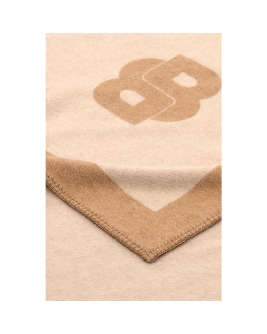 Boss Natural Wool-Blend Throw With Double B Monogram