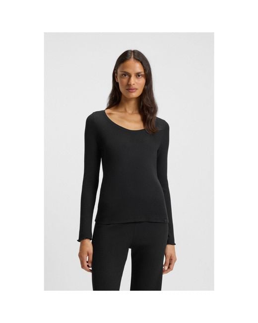 Boss Black Cotton-Blend Pyjama Top With Waffle Structure