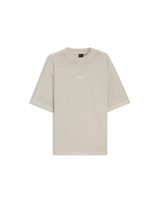 Boss Gray Relaxed-Fit Cotton T-Shirt With Embroidered Logo for men