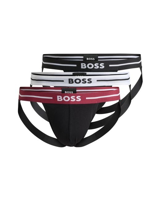 Boss Black Three-pack Of Jock-strap Briefs In Stretch Cotton for men