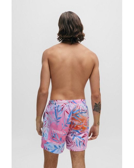 HUGO Pink Fully Lined Swim Shorts With Seasonal Print for men