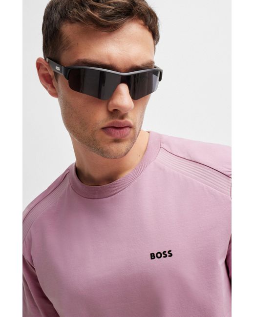 Boss T-shirt Van Stretchkatoen Met Ronde Hals En Logodetail in het Pink voor heren