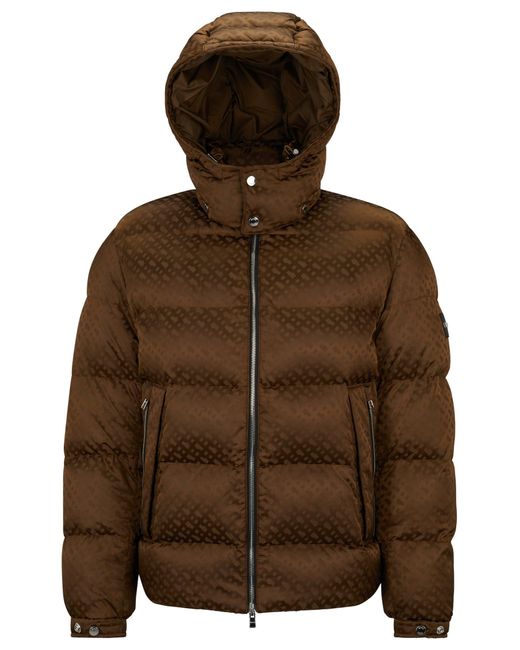 Veste matelassée déperlante à capuche avec monogrammes jacquard Boss pour homme en coloris Brown