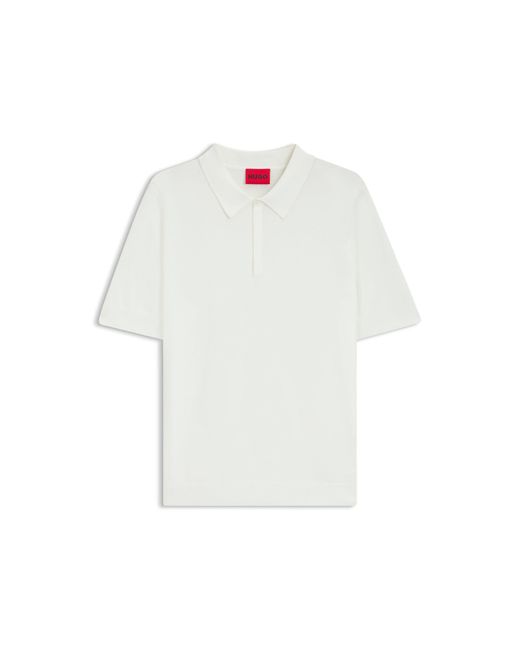 HUGO White Knit Polo With Covered Placket for men