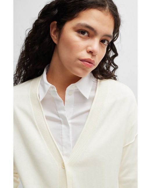 Boss Regular-fit Cardigan With Button Front in het White