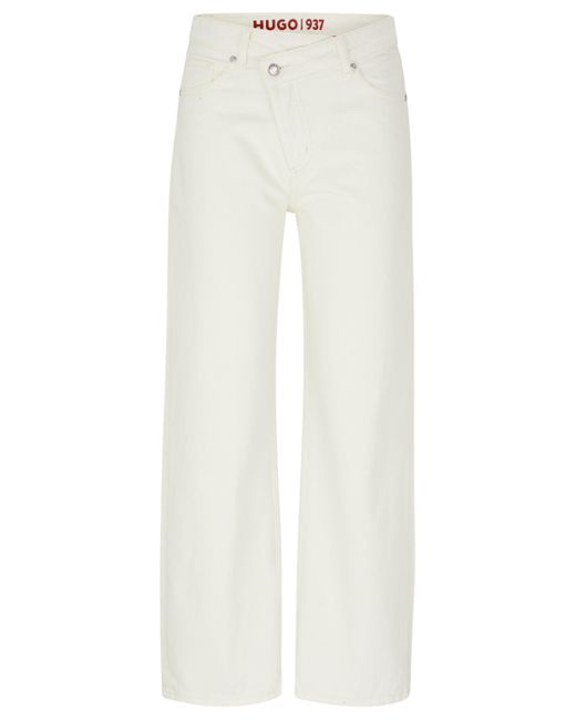 Boss White Relaxed-Fit Jeans mit asymmetrisch überlappendem Bund