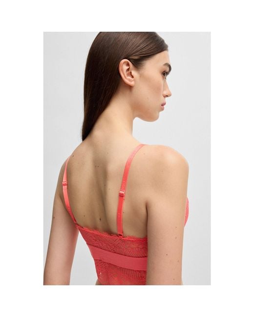 HUGO Red Lace-Trim Bra With Logo Label