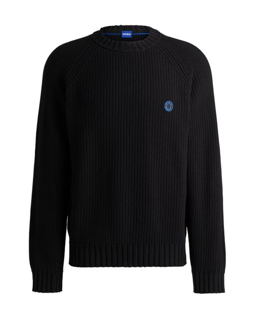 HUGO Gerippter Pullover aus Baumwolle mit Logo-Aufnäher in Black für Herren