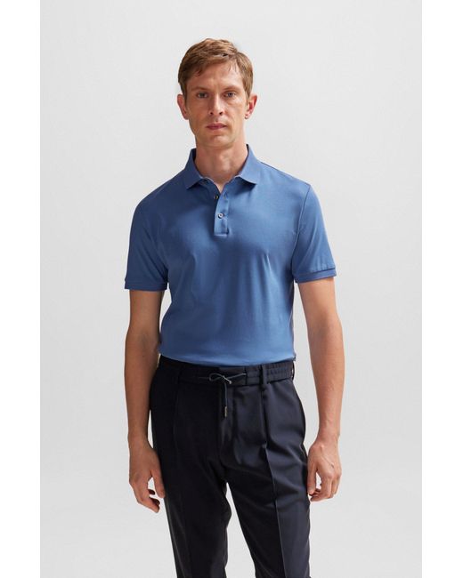 Boss Blue Regular-fit Polo Shirt In Mercerized Italian Cotton for men