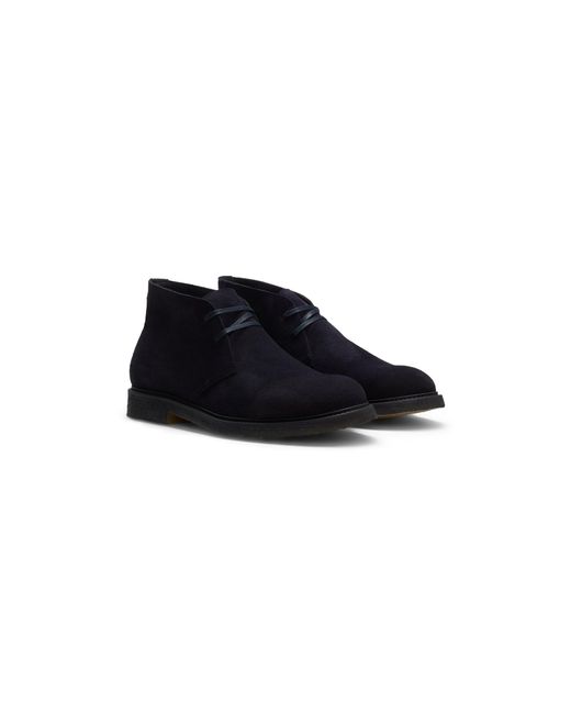 Boss Black Suede Desert Boots With Rubber Sole for men