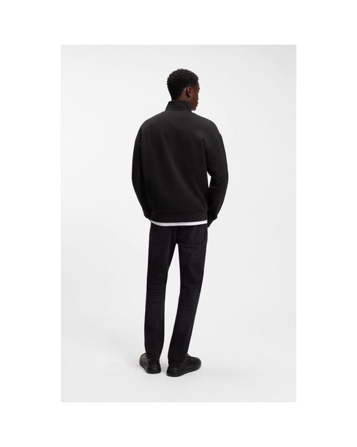 HUGO Black Relaxed-Fit Cotton Sweatshirt With Zip Neck for men