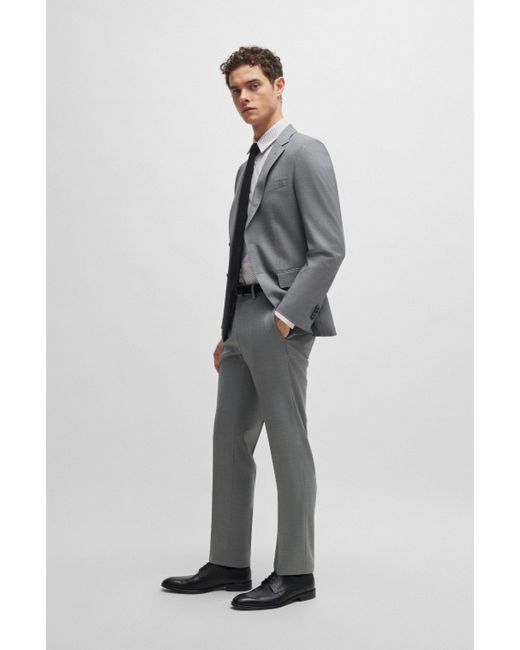 Boss Gray Slim-fit Suit In Patterned Stretch Wool for men