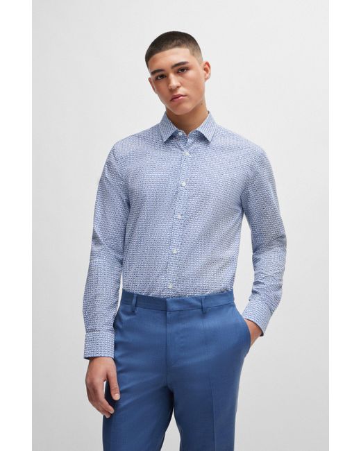 HUGO Extra Slim-Fit Hemd aus bedruckter Baumwoll-Popeline in Blue für Herren