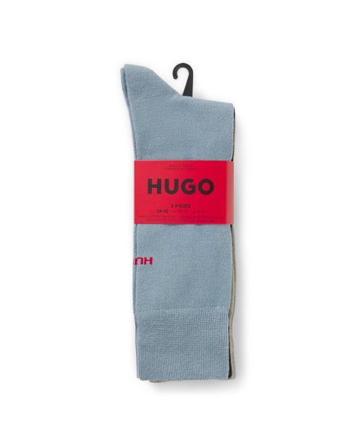 HUGO Blue Three-Pack Of Regular-Length Socks With Logos for men