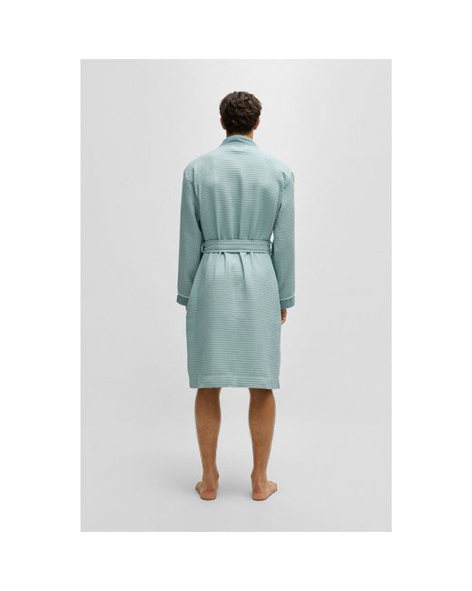 Boss Blue Honeycomb-Cotton Dressing Gown With Terry Contrasts