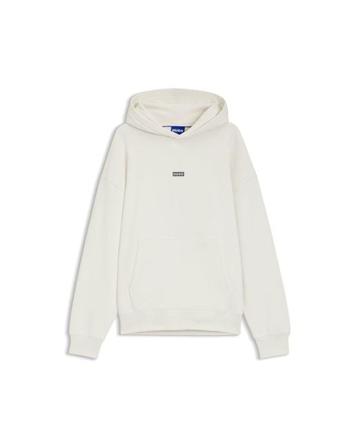 HUGO White Cotton-Terry Loose-Fit Hoodie With Logo Details for men