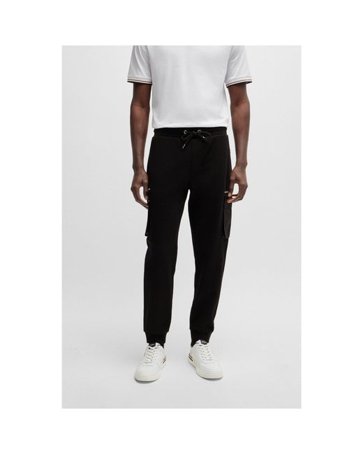 Boss Black Cotton-Blend Tracksuit Bottoms With Contrast Pockets for men