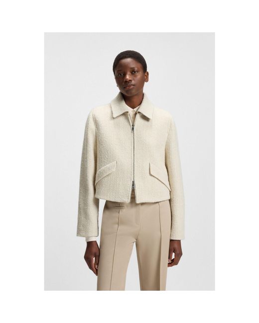 Boss Natural Bouclé Jacket With Two-Way Zip