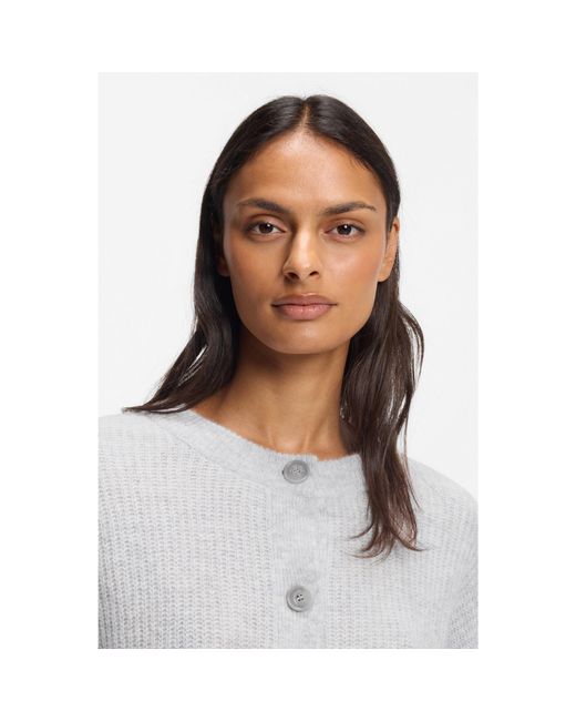 Boss Blue Regular-Fit Cardigan With Open-Work Stitching
