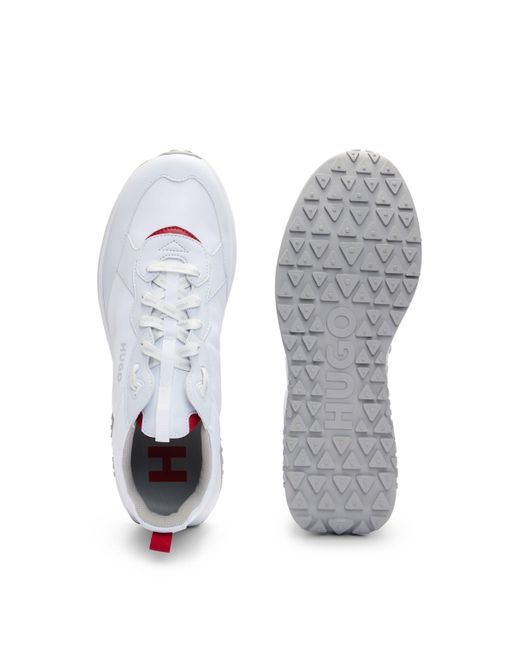 HUGO White Mixed-material Lace-up Trainers With Branded Laces for men