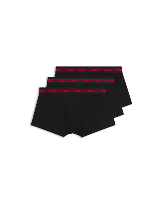 HUGO Black Three-Pack Of Stretch-Cotton Trunks With Logo Waistbands for men