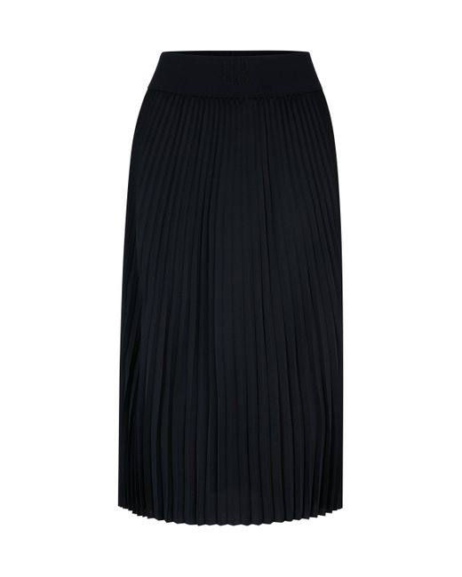 HUGO Black Plissé Pleated Midi Skirt With Stacked-logo Waistband