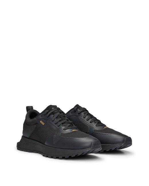 Boss Black Mixed-material Trainers With Mesh Details And Branding for men