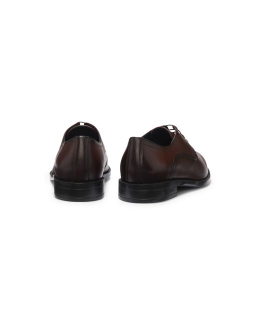 Boss Brown Leather Derby Shoes With Stitching Details for men