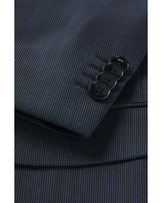 Boss Blue Double-breasted Slim-fit Suit In Micro-patterned Wool for men