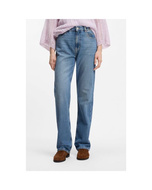 Boss Blue High-Waisted Straight-Fit Jeans