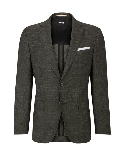 Boss Black Slim-fit Jacket In A Patterned Wool Blend for men
