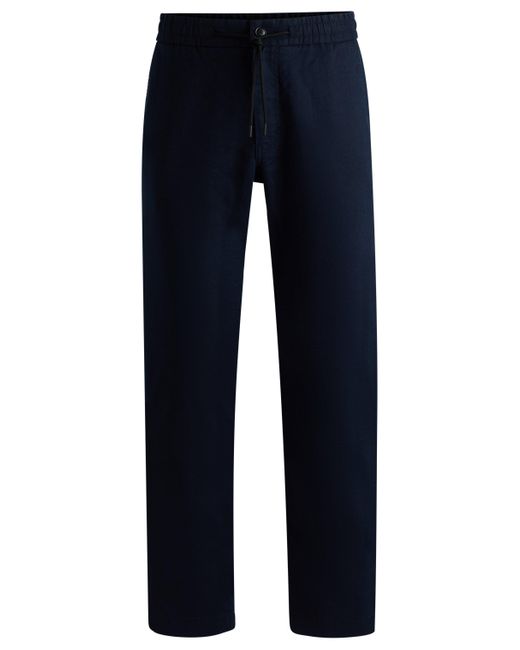 Boss Blue Tapered-fit Trousers In A Linen Blend for men